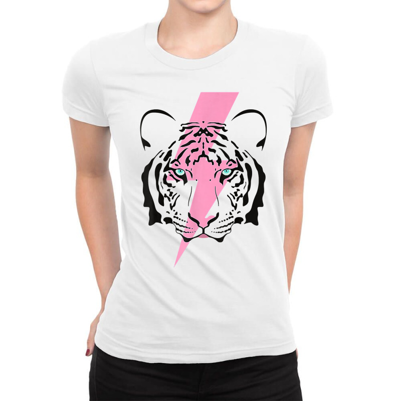 Tiger And Hot Pink Lightning Bolt T Shirt Ladies Fitted T-Shirt by ZaraeTrullinger | Artistshot