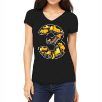 Kids 3rd Birthday Bulldozer Truck Excavator 3 Year Old Boy Kids T Shir Women's V-neck T-shirt | Artistshot