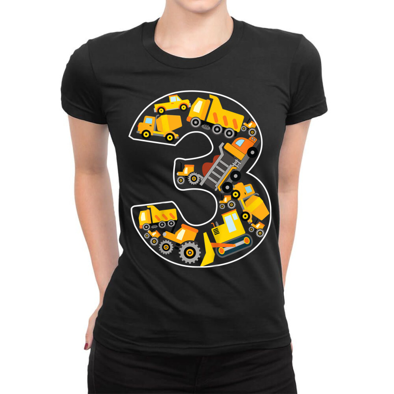 Kids 3rd Birthday Bulldozer Truck Excavator 3 Year Old Boy Kids T Shir Ladies Fitted T-Shirt by time5803 | Artistshot