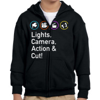 Lights Camera Action & Cut Funny Film Tv Crew Director T Shirt Youth Zipper Hoodie | Artistshot