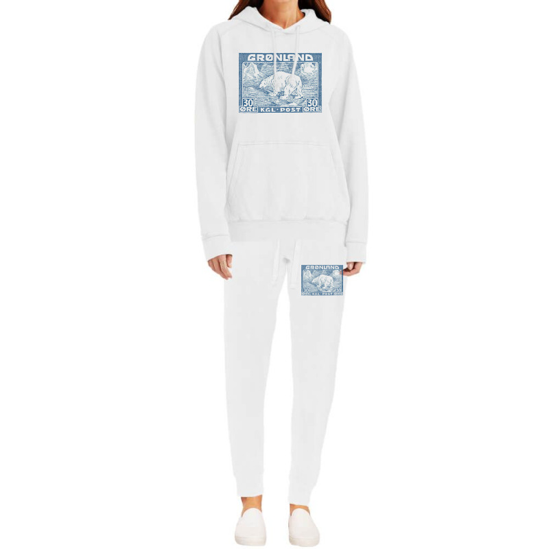 Vintage Greenland Polar Bear Postage Stamp Design Hoodie & Jogger Set | Artistshot