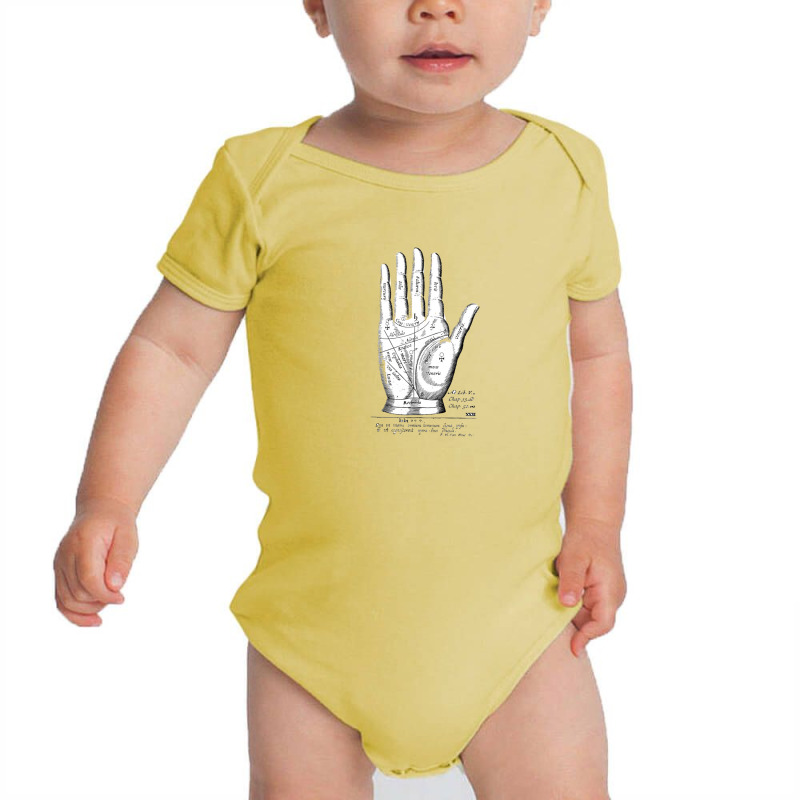 Vintage Palmistry Left Hand Woodcut Design Baby Bodysuit by sabitung | Artistshot