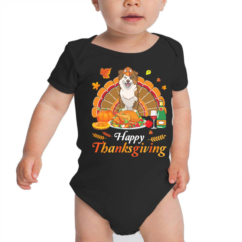 Australian Shepherd Thanksgiving Xmas T  Shirt Australian Shepherd Tur Baby Bodysuit by braynor940 | Artistshot