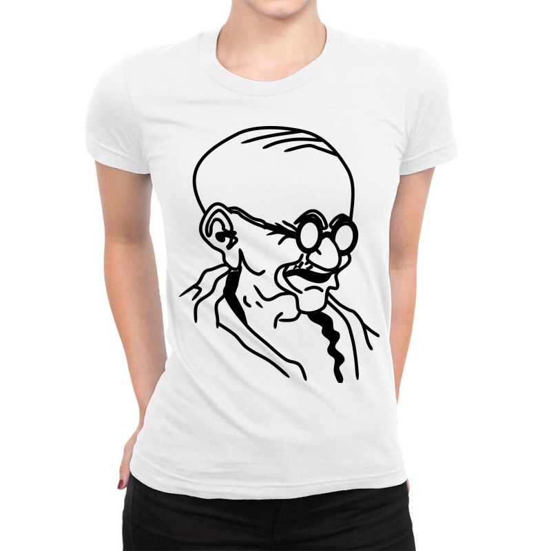 Illustration Of Gandhi Jayanti's Monochrome Vector Face Ladies Fitted T-shirt | Artistshot