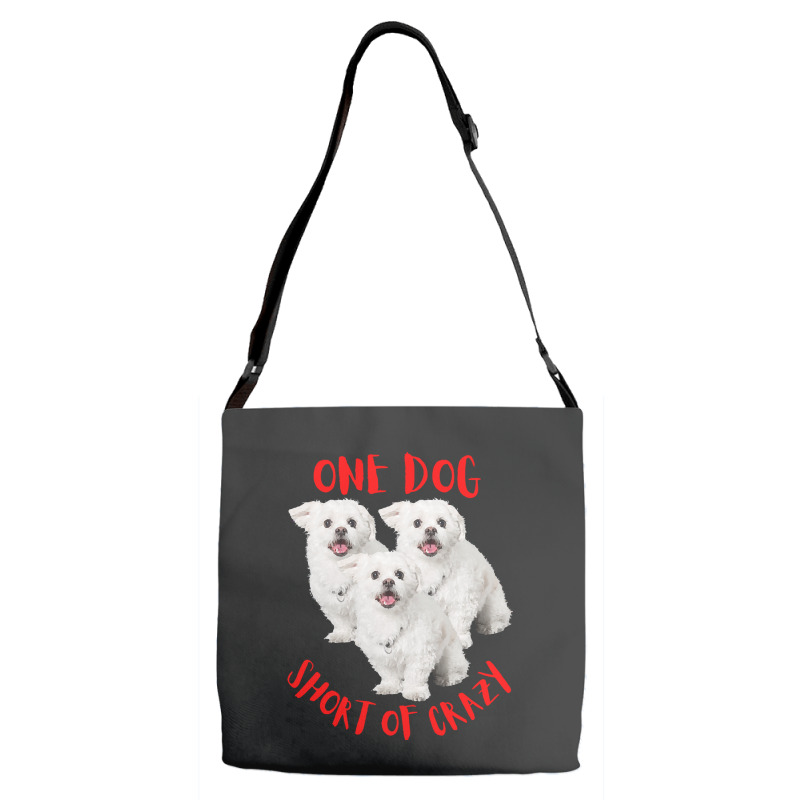 One Dog Short Of Crazy T  Shirtone Dog Short Of Crazy T  Shirt (13) Adjustable Strap Totes | Artistshot