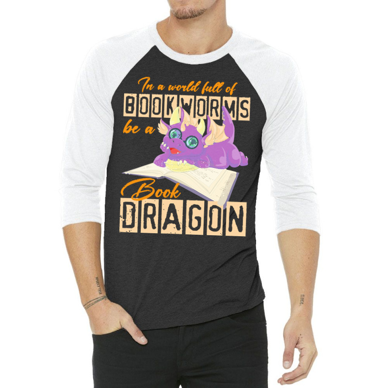 Book Dragon T  Shirt Funny Reading Bookworm Magical Animal Book Dragon 3/4 Sleeve Shirt by wlowe820 | Artistshot