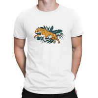 Yellow Tiger Jumping In A Forest Illustration T-shirt | Artistshot