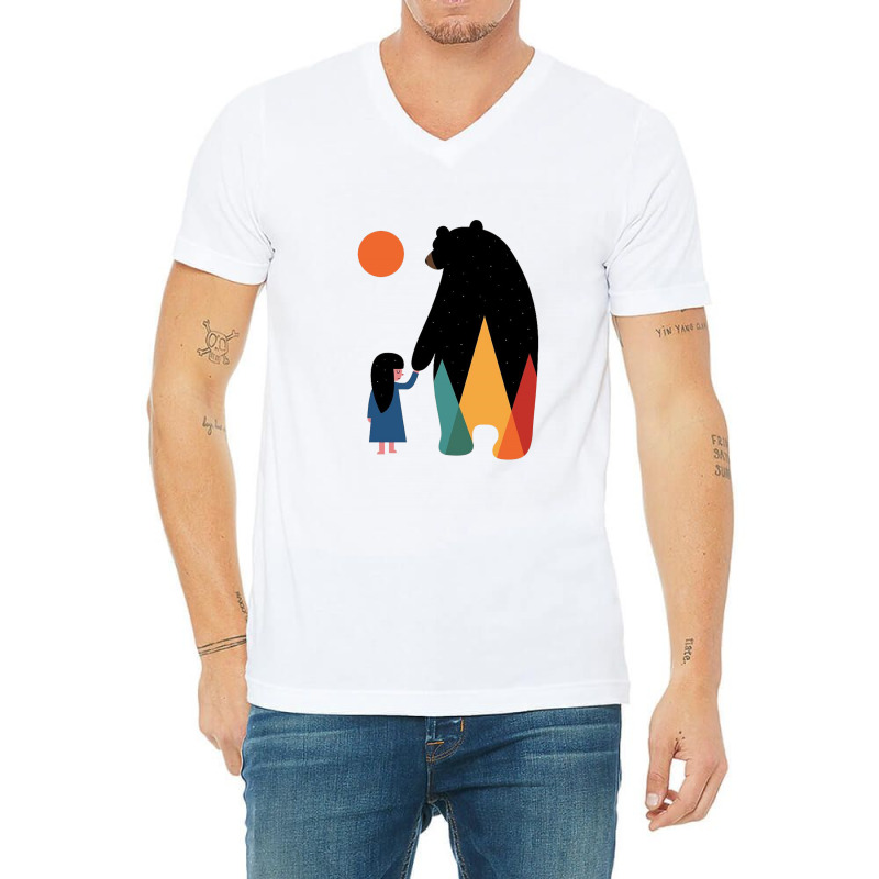 Little Girl And Cute Bear Cartoon Art V-neck Tee | Artistshot