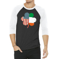 St. Patrick's Day Ireland And American Usa Flag Clover Funny 3/4 Sleeve Shirt | Artistshot