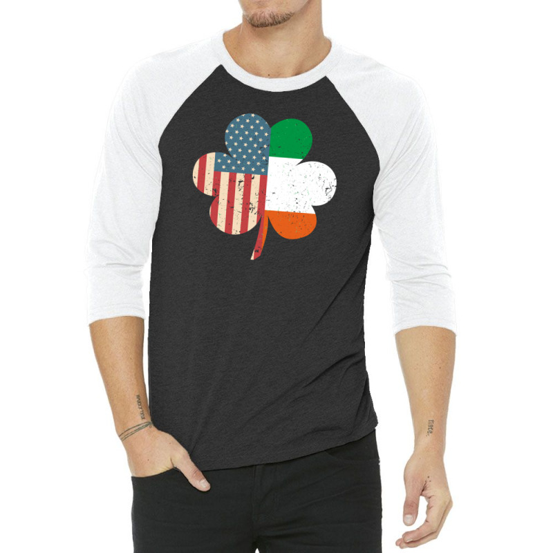 St. Patrick's Day Ireland And American Usa Flag Clover Funny 3/4 Sleeve Shirt | Artistshot