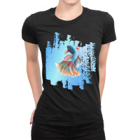 Beta Fish T  Shirt Beta Fish Blue With Rainbow Tail On Blue T  Shirt Ladies Fitted T-shirt | Artistshot