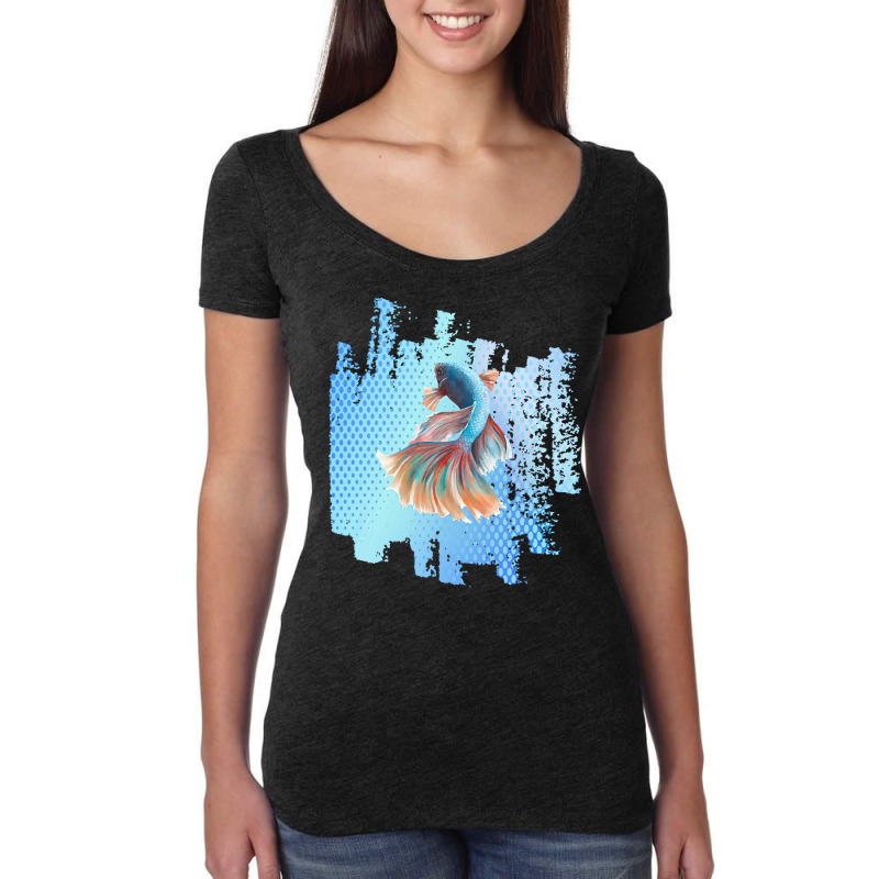 Beta Fish T  Shirt Beta Fish Blue With Rainbow Tail On Blue T  Shirt Women's Triblend Scoop T-shirt | Artistshot