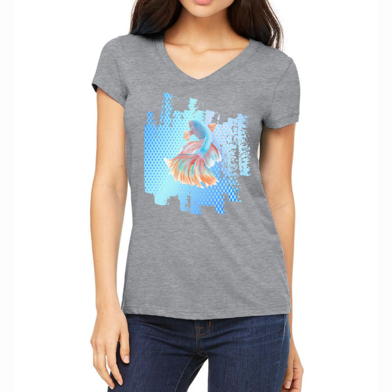 Beta Fish T  Shirt Beta Fish Blue With Rainbow Tail On Blue T  Shirt Women's V-neck T-shirt | Artistshot