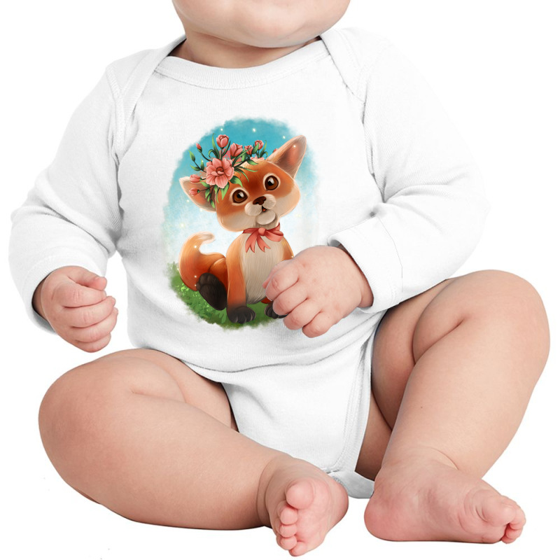 Baby Floral Fox Long Sleeve Baby Bodysuit by Apollo | Artistshot