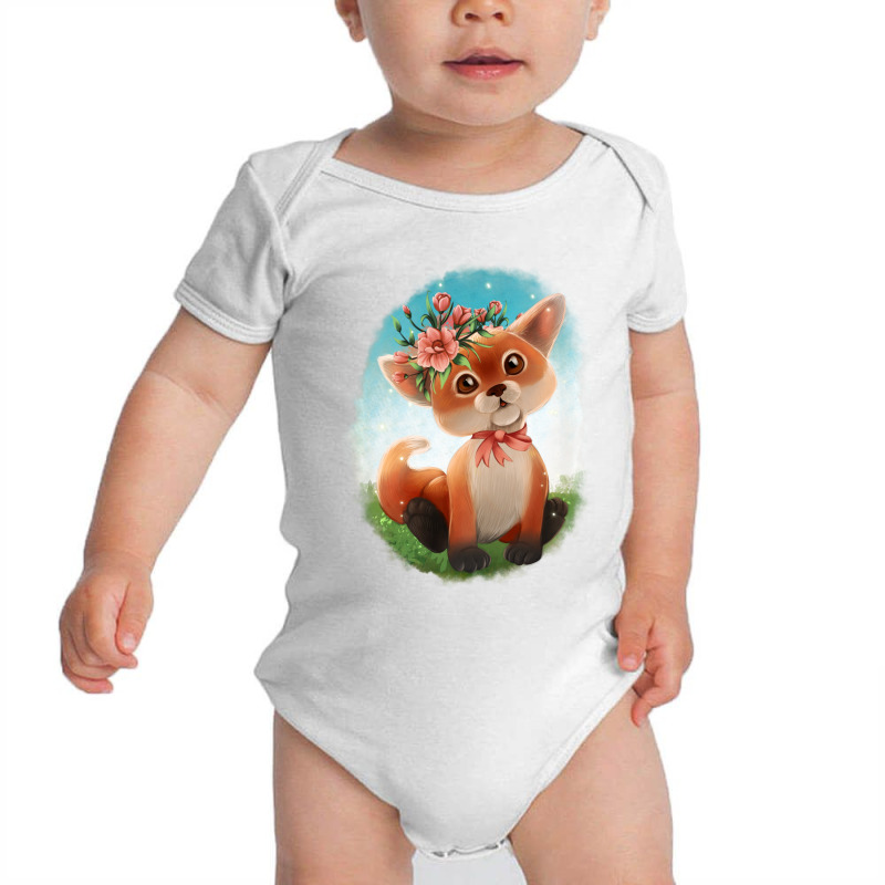 Baby Floral Fox Baby Bodysuit by Apollo | Artistshot