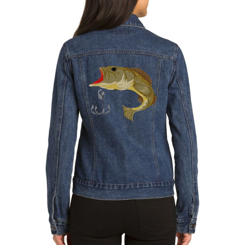 Fishing T  Shirt Angling Fish Funny Fisherman Angle Fishing T  Shirt Ladies Denim Jacket by possessseagull | Artistshot