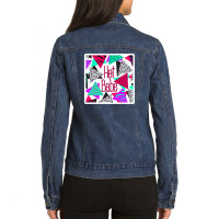 Modern Gold Circles On Charcoal Black 22970718 Ladies Denim Jacket | Artistshot