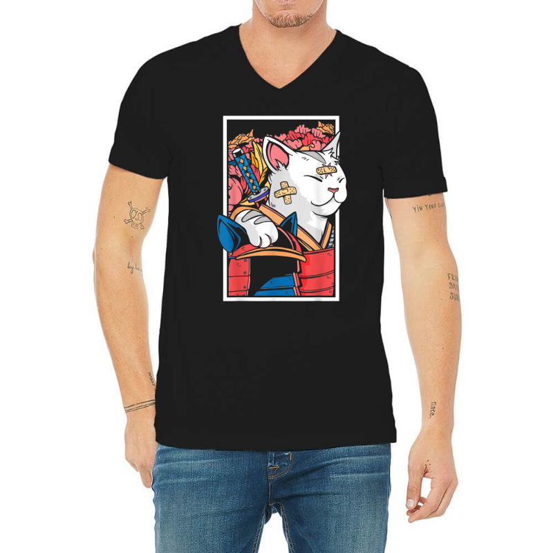 Japanese Art Cat Samurai Ninja Katana Warrior Kendo Sword T Shirt V-Neck Tee by ZaraeTrullinger | Artistshot