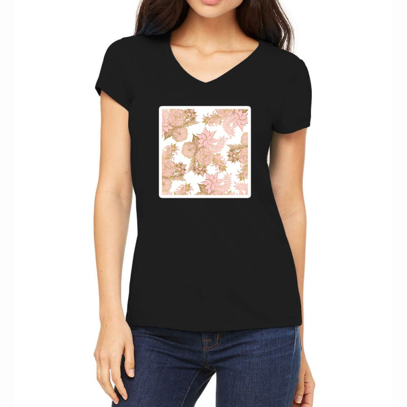 Pink Teal Purple Modern Floral Vines Illustrations 28356373 Women's V-Neck T-Shirt by Sri66 | Artistshot