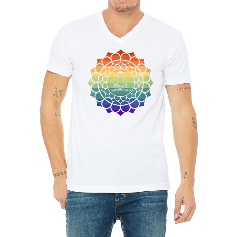 Womens Vintage Rainbow Gay Pride Buddhist Mandala V Neck T Shirt V-neck Tee | Artistshot
