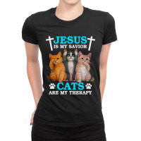 Jesus Is My Savior Cats Are My Therapy Christian Funny Cat Ladies Fitted T-shirt | Artistshot