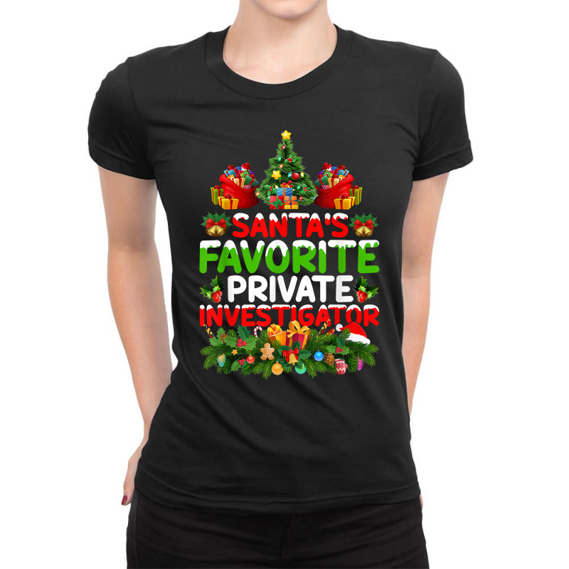 Lighting Santa's Favorite Private Investigator Christmas T Shirt Ladies Fitted T-Shirt by MoczoTenleigh | Artistshot