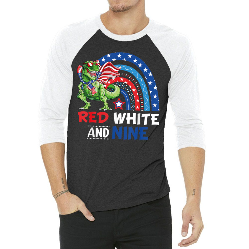 4th July Independence Day American Graphic Plus Size Dinosaur Rainbow 3/4 Sleeve Shirt | Artistshot