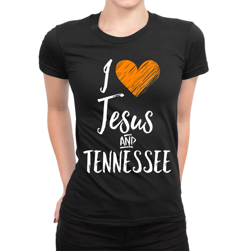 Womens I Love Jesus And Tennessee  Orange Heart Cute Fan Gift Vneck Ladies Fitted T-Shirt by thutrang92 | Artistshot