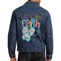 Walk By Faith Flip Flops Christian Jesus Bible Verse Summer T Shirt Men Denim Jacket | Artistshot