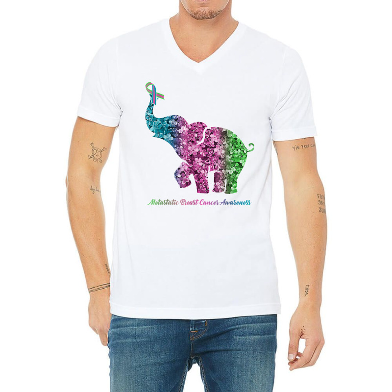 Elephant With Flower Metastatic Breast Cancer Awareness T Shirt V-Neck Tee by ranmarbunathoo90 | Artistshot