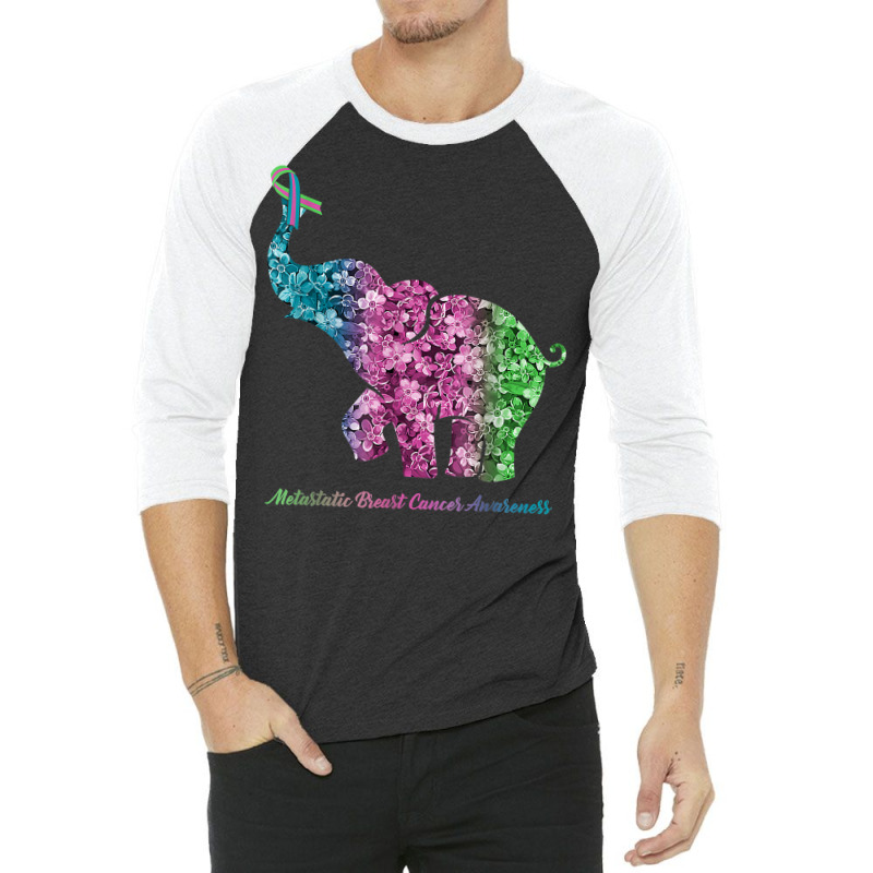 Elephant With Flower Metastatic Breast Cancer Awareness T Shirt 3/4 Sleeve Shirt by ranmarbunathoo90 | Artistshot