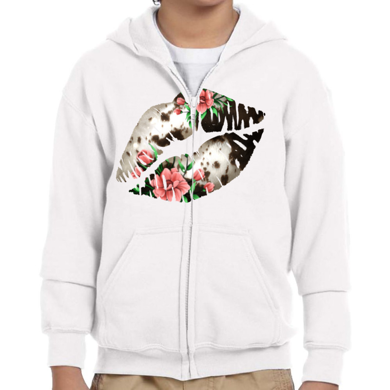 Cowhide And Flowers Lips Youth Zipper Hoodie | Artistshot