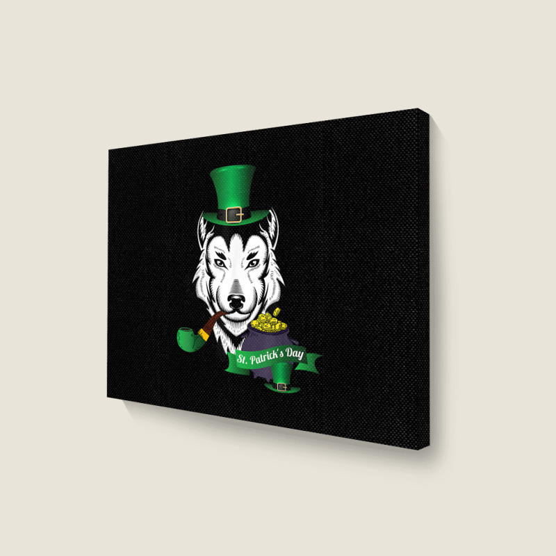 Leprechaun Hat Smoking Pipe Funny Wolf St Patricks Day Party T Shirt Landscape Canvas Print | Artistshot