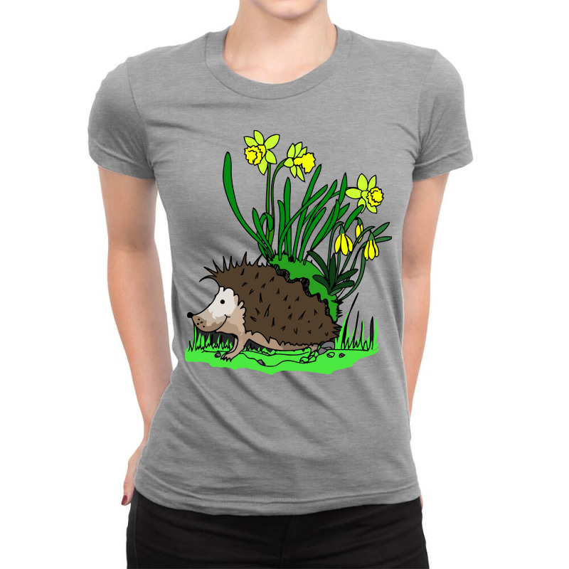 Hedgehog With Flowers Ladies Fitted T-Shirt by gematees | Artistshot