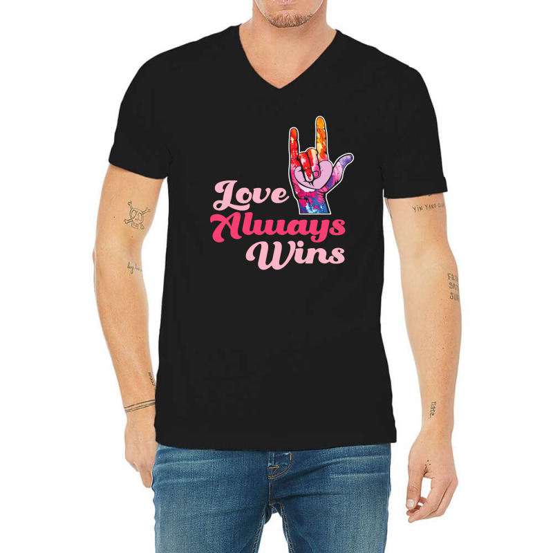 Asl Love Always Wins V-Neck Tee by cagurdenny | Artistshot