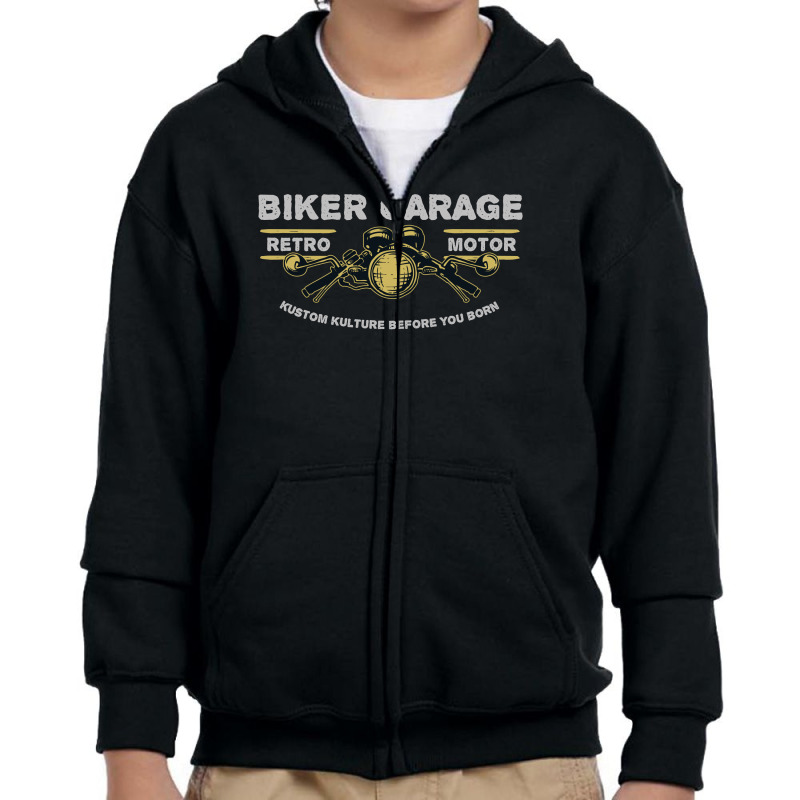 Biker Garage Youth Zipper Hoodie | Artistshot