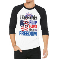 Fireworks Flip Flops And Freedom, 4th July, Plus Size 3/4 Sleeve Shirt | Artistshot