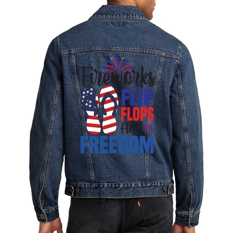 Fireworks Flip Flops And Freedom, 4th July, Plus Size Men Denim Jacket | Artistshot