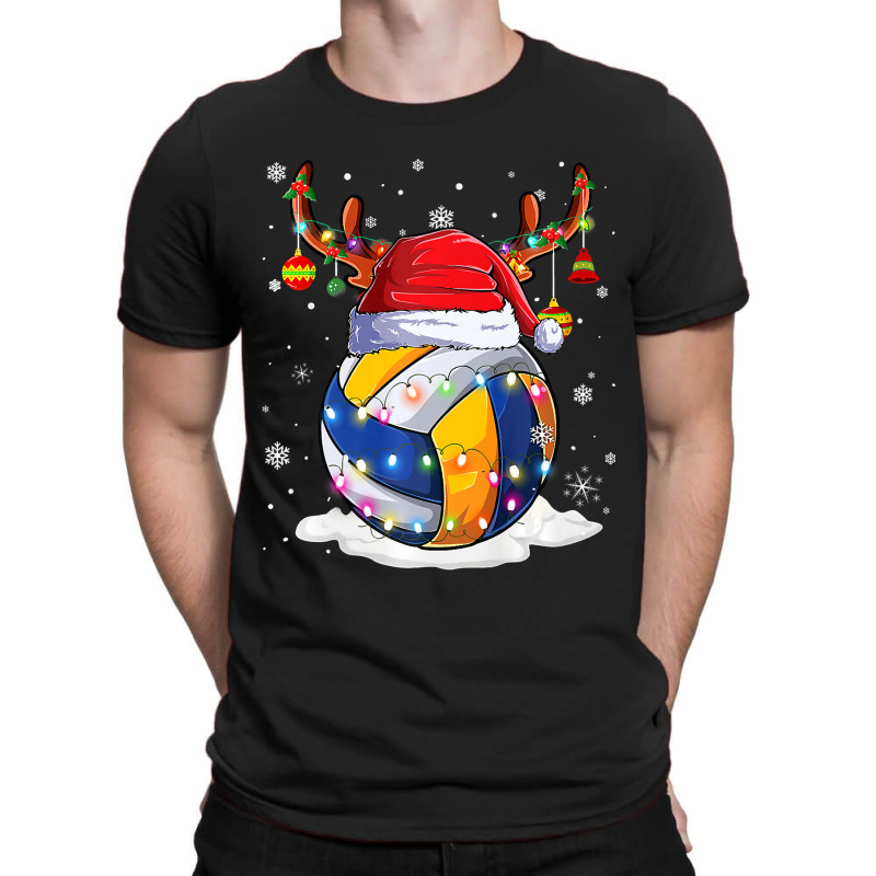 Volleyball Ball Santa Hat Reindeer Christmas Lights Boys Men Premium T T-shirt | Artistshot