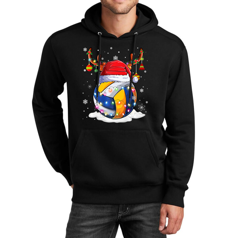 Volleyball Ball Santa Hat Reindeer Christmas Lights Boys Men Premium T Unisex Hoodie | Artistshot