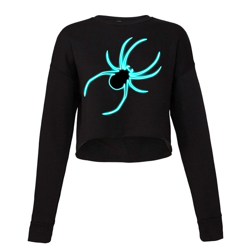 Cyan Blue Retro Neon Spooky Spider Cropped Sweater by adamharfii | Artistshot