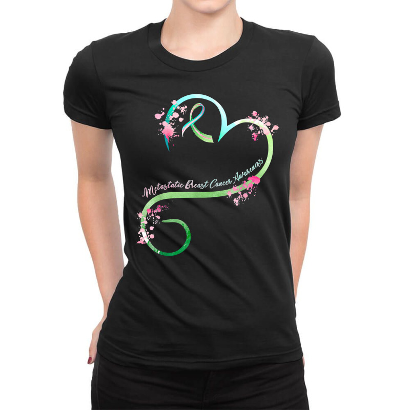 Breast Cancer Metastatic Breast Cancer Awareness Heart Ribbon Gifts 33 Ladies Fitted T-Shirt by circularflap | Artistshot