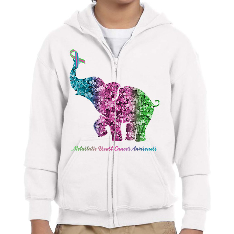 Elephant With Flower Metastatic Breast Cancer Awareness T Shirt Youth Zipper Hoodie by BeanblossomSheldon | Artistshot