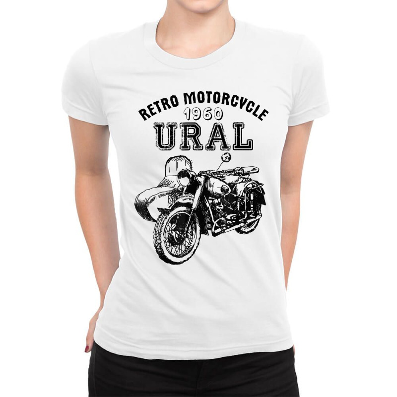 Retro Motorcycle Ural T Shirt   Vintage Sidecar Motorbike Ladies Fitted T-Shirt by ReagerAero | Artistshot