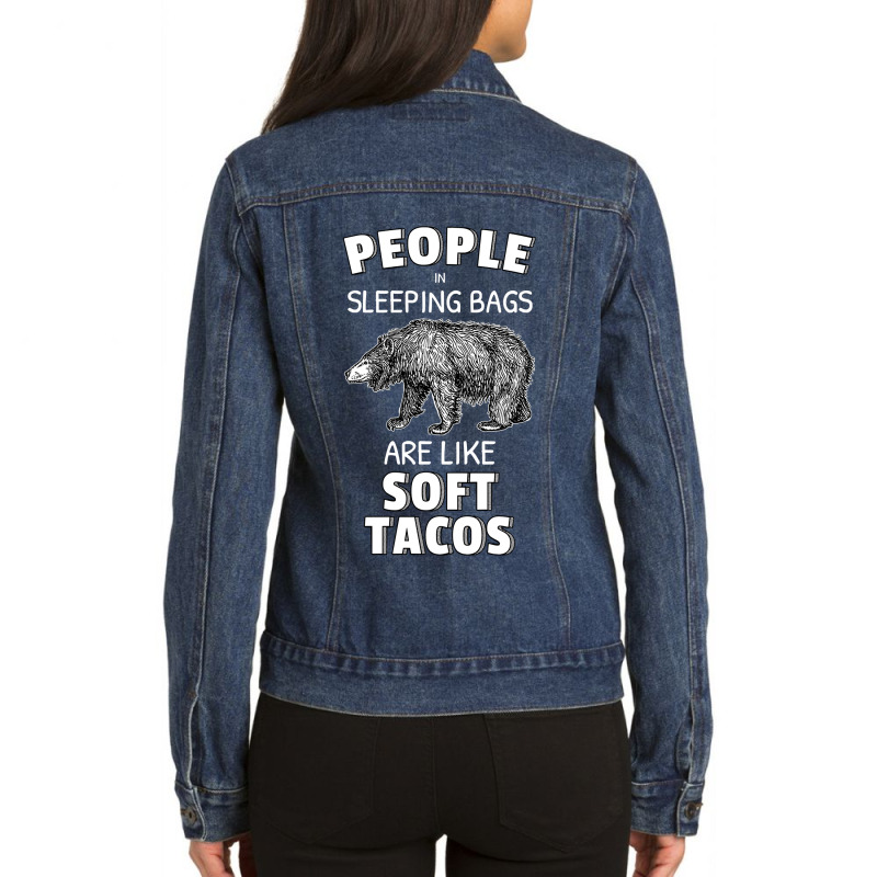 Bear People In Sleeping Bags Are Like Soft Tacos 33 Polar Panda Ladies Denim Jacket by circularflap | Artistshot