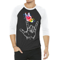 I Love You Hand Sign Language Butterfly Autism Awareness T Shirt 3/4 Sleeve Shirt | Artistshot