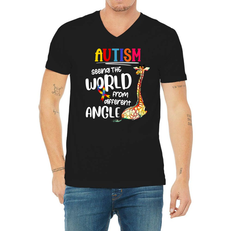 Autism Autistic Giraffe Autism Seeing The World From Different Angle 6 V-Neck Tee by circularflap | Artistshot