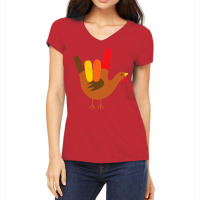 American Sign Language I Love You Thanksgiving Turkey Tshirt Women's V-neck T-shirt | Artistshot