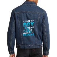 Just A Boy Who Loves Trucks Semi Truck Party Kids Pullover Men Denim Jacket | Artistshot