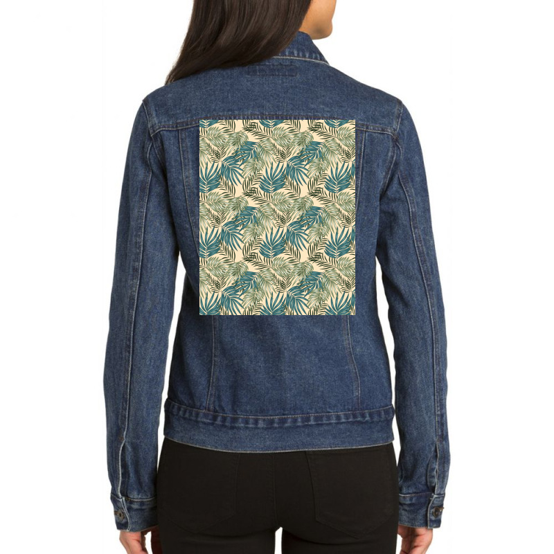 Greenery Palm Leaves Pattern Ladies Denim Jacket by Visudylic Creations | Artistshot